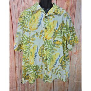 Joe Marlin Tropical Leaf Print Button-Down Shirt XL Short Sleeve Beach Style